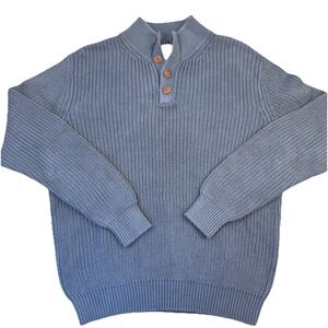 L.L. Bean Chunky Knit Cotton Henley Sweater Blue Mens M Vintage Classic